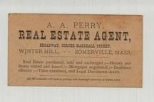 A. A. Perry - Real Estate Agent, Perkins Collection 1850 to 1900 Advertising Cards